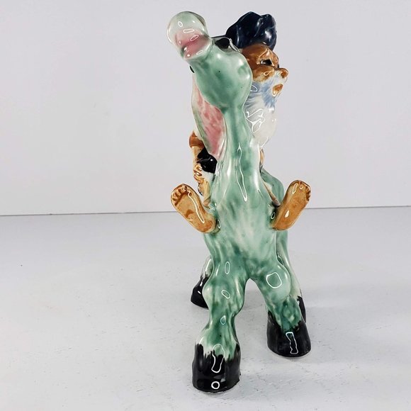 Vintage Man Riding Green Donkey Figurine Salt Pepper Shaker Holder - Picture 2 of 8